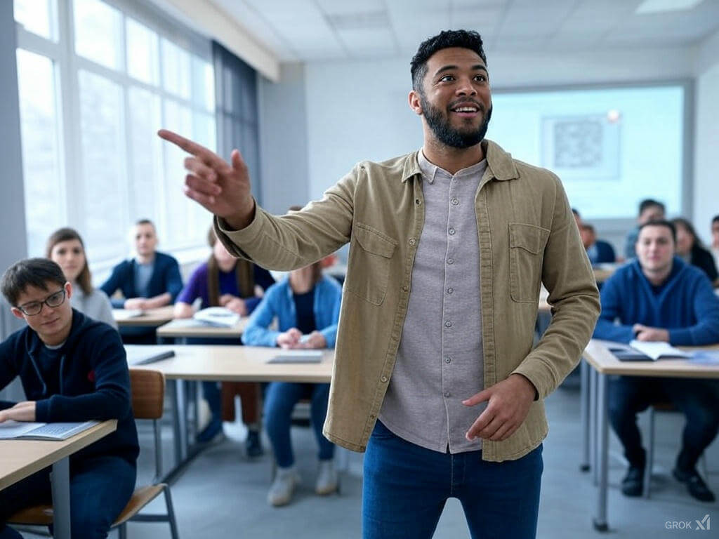 editable QR code on a classroom projector screen