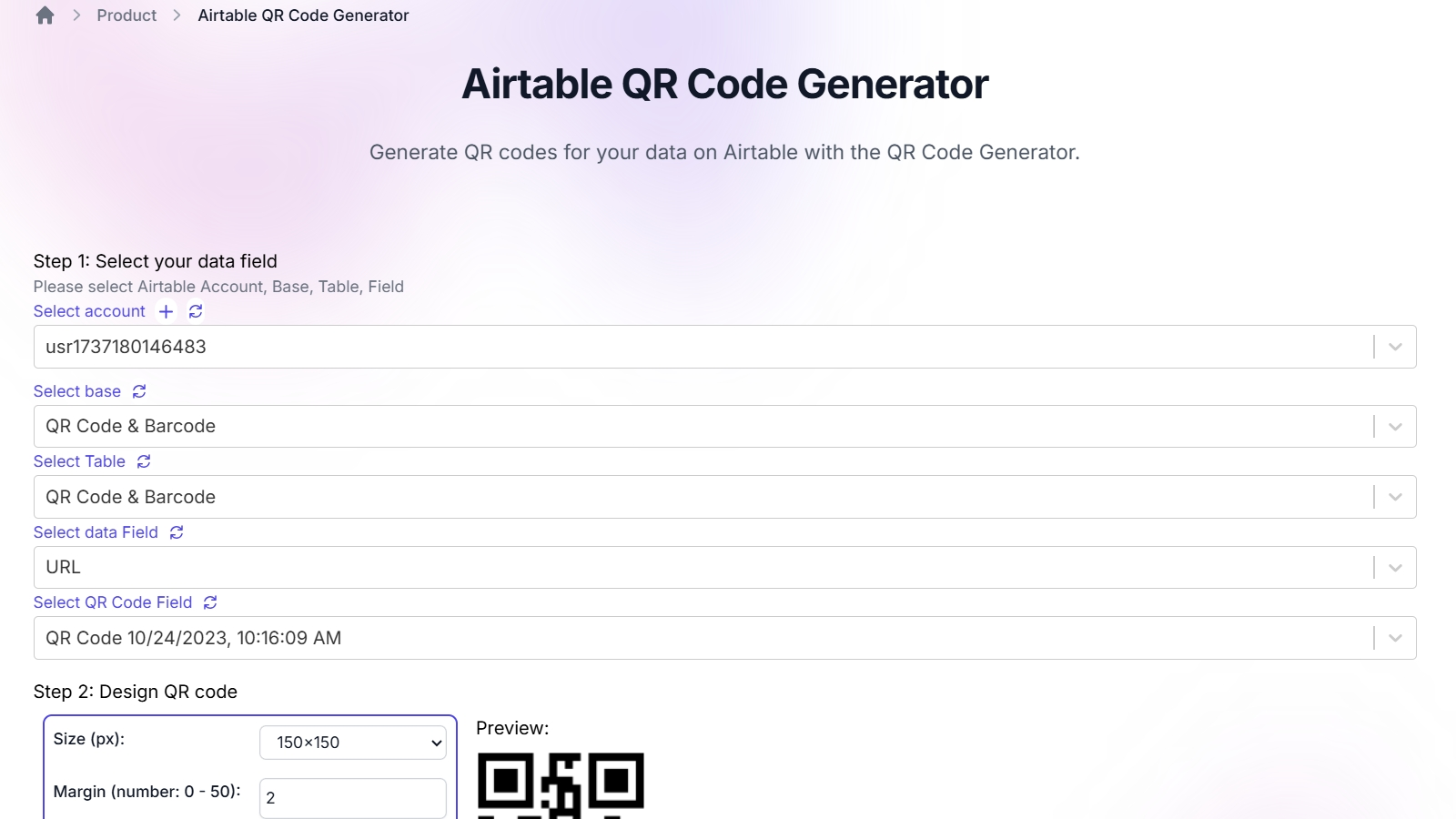 Airtable QR Code Generator